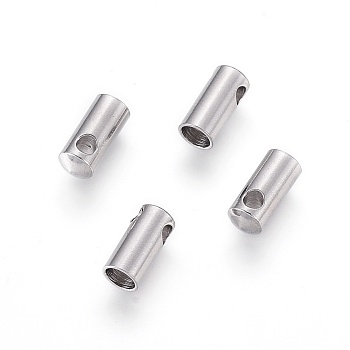 304 Stainless Steel Cord Ends, End Caps, Column, Stainless Steel Color, 8.5x3.8mm, Hole: 1.8mm, Inner Diameter: 3mm