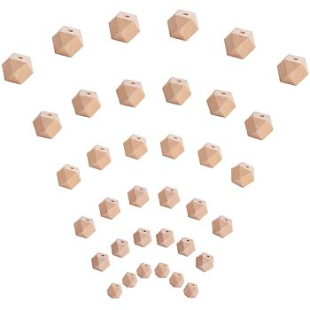 Wood Beads, Faceted, Polygon, PapayaWhip, 10~18x10~24mm, Hole: 2~5mm, 120pcs/set