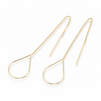 Brass Stud Earring Findings, Ear Threads, Teardrop, Cadmium Free & Nickel Free & Lead Free, Real 18K Gold Plated, 105~115mm(include pin length), 25x16.5mm, pin: 0.6mm