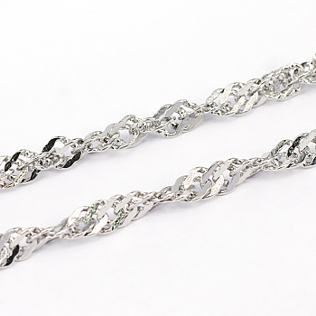 304 Stainless Steel Singapore Chains, Water Wave Chains, Soldered, Faceted, Stainless Steel Color, 3.5x4.8x0.6mm