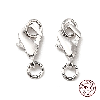 Rhodium Plated 925 Sterling Silver Lobster Claw Clasps, with Jump Rings and 925 Stamp, Platinum, 11x6.5x2.5mm