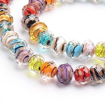 Handmade Gold Sand Lampwork Rondelle Beads Strands, Faceted, Mixed Color, 8x6mm, Hole: 1mm, about 50pcs/strand, 15.4 inch