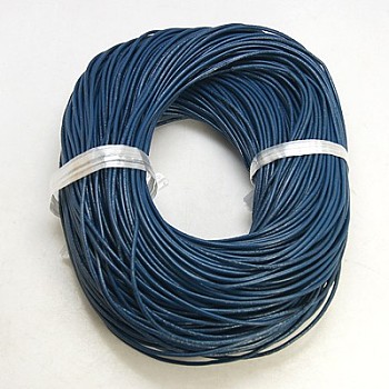 Cowhide Leather Cord, Leather Jewelry Cord, Jewelry DIY Making Material, Round, Dyed, Marine Blue, 2mm
