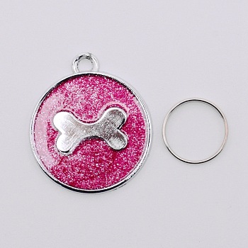 Alloy Charms, with Gold Foil and Iron Rings, Cadmium Free & Lead Free, Flat Round with Bone, Camellia, 29.5x25.5x1.5mm, Hole: 3mm