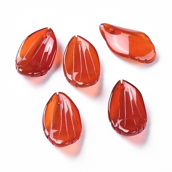 Natural Carnelian/Red Agate Pendants, Petal, Dyed & Heated, 21x11x4mm, Hole: 0.8mm