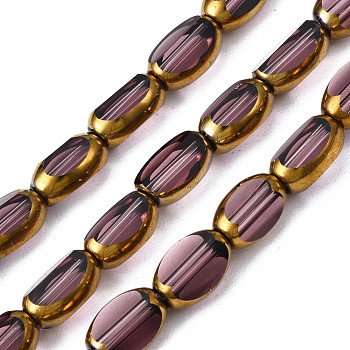 Electroplate Glass Beads Strands, Edge Plated, Oval, Old Rose, 7x4.5x4mm, Hole: 0.8mm, about 50pcs/strand, 13.07~13.15 inch(33.2~33.4cm)