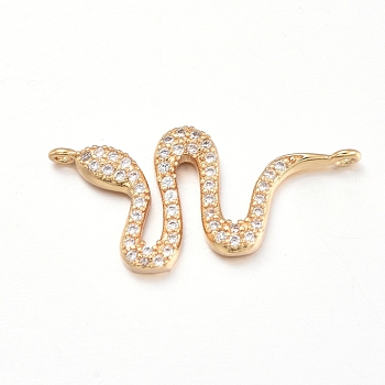 Brass Micro Pave Clear Cubic Zirconia Links connectors, Snake, Golden, 13x26x2mm, Hole: 1mm