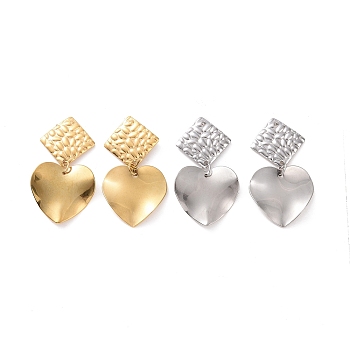 304 Stainless Steel Heart with Rhombus Dangle Stud Earrings for Women, Mixed Color, 39mm, Pin: 0.8mm