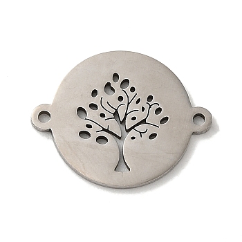 304 Stainless Steel Connector Charms, Flat Round with Tree of Life Links, Stainless Steel Color, 19.5x15.5x1mm, Hole: 1.5mm