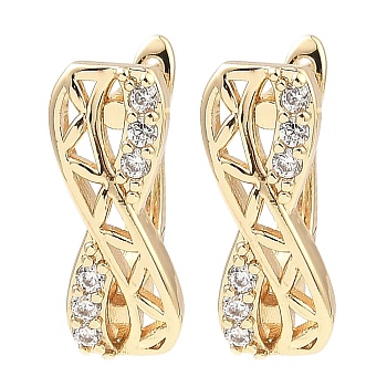 Brass Micro Pave Cubic Zirconia Hoop Earring, Hollow Infinity, Light Gold, 17x6.5x10.5mm