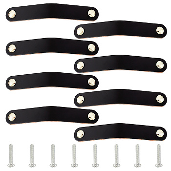 Cattlehide Cabinet Door Drawer Handle Strap, with Screws, Black, 16.8x2.5x0.35cm