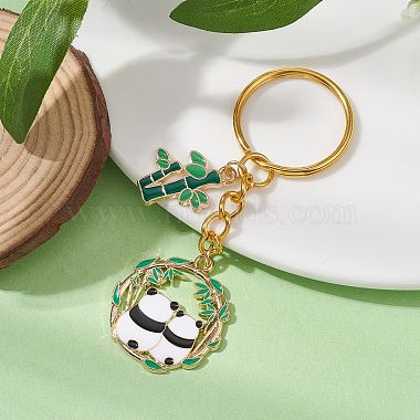 Porte-clés pendentif en émail en alliage de panda et de bambou(KEYC-JKC00629-05)-3