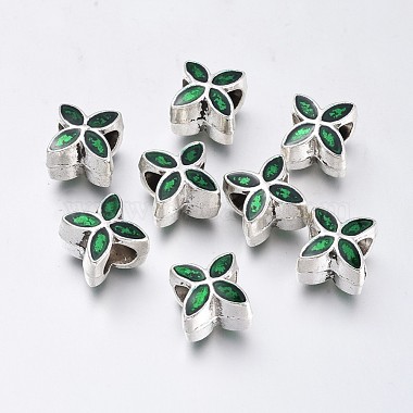 10mm Green Flower Alloy+Enamel European Beads