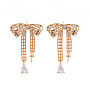 Real 18K Gold Plated Clear Bowknot Brass+Cubic Zirconia Stud Earring Findings(KK-S356-666G-NF)