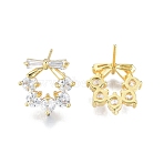 Clear Cubic Zirconia Wreath Stud Earrings, Brass Jewelry for Women, Nickel Free, Real 18K Gold Plated, 13x13mm, Pin: 0.7mm(EJEW-N014-19)