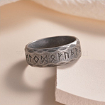 Viking Rune 304 Stainless Steel Finger Rings for Men, Antique Silver, 8mm, US Size 10 1/4(19.9mm)(WGDF4AB-54)