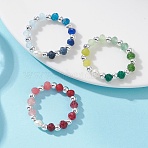 Dyed Natural Malaysia Jade & Natural Freshwater Pearl & Synthetic Hematite Finger Rings, Mixed Color, 4.5mm, Inner Diameter: 19mm(RJEW-JR01021)