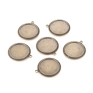 Tibetan Style Alloy Flat Round Pendant Cabochon Settings, Cadmium Free & Nickel Free & Lead Free, Antique Bronze, Tray: 25mm, 35x31x2.5mm, Hole: 2.5mm(TIBEP-3856-AB-FF)