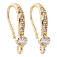 Brass Micro Pave Clear Cubic Zirconia Earring Hooks, Ear Wire, with Horizontal Loops, Real 18K Gold Plated, 20.5x10x4mm, Hole: 1.5mm, 18 Gauge, Pin: 1mm(ZIRC-YW0001-02G)