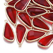 Glass Pendants, with Brass Findings, Faceted, teardrop, Golden, Red, 28.5x14x6mm, Hole: 1.5mm(GLAA-S179-12C)