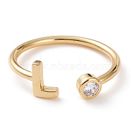 Brass Micro Pave Clear Cubic Zirconia Cuff Rings, Open Rings, Long-Lasting Plated, Real 18K Gold Plated, Letter.L, US Size 6, Inner Diameter: 17mm(RJEW-J074-01G-L)