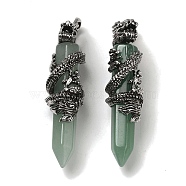 Natural Green Aventurine Pointed Big Pendants, Faceted Bullet Charms with Rack Plating Antique Silver Plated Alloy Gragon, Cadmium Free & Lead Free, 63~64x19~20x15.5mm, Hole: 7.5x6.5mm(G-D069-01C-AS)