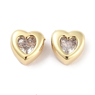 Brass Micro Pave Cubic Zirconia Beads, Real 18K Gold Plated, Heart, Clear, 5.5x5.5x3.5mm, Hole: 1mm(KK-C051-26G-03)