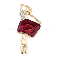 Zinc Alloy Crystal Rhinstone Brooches, Ballet Dancer Enamel Pins, Golden, Dark Red, 59x28mm(JEWB-I031-08B)