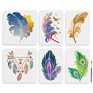 US 1 Set PET Hollow Out Drawing Painting Stencils, for DIY Scrapbook, Photo Album, with 1Pc Art Paint Brushes, Feather, 297~300x210~300mm, 6pcs/set(DIY-MA0005-15)