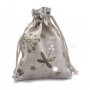 Polycotton(Polyester Cotton) Packing Pouches Drawstring Bags, with Printed Flower, Old Lace, 14x10cm(ABAG-T006-A07)