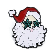 Christmas Series Enamel Pins, Black Alloy Rhinestone Brooches, Santa Claus, 32.5x30mm(JEWB-Z033-03EB-A)