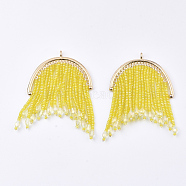 Tassel Big Pendants, with Glass Beads and Golden Plated Alloy Findings, Long-Lasting Plated, Yellow, 69~77x48mm, Hole: 2.5mm(FIND-S319-20D)