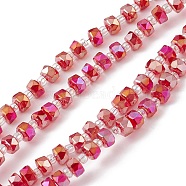 Transparent Electroplate Glass Beads Strands, Faceted, Rondelle, AB Color Plated, Red, 5.5x3.5~4mm, Hole: 1mm, about 100pcs/strand, 21.65~22.05 inch(55~56cm)(EGLA-F153-AB02)