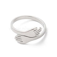 304 Stainless Steel Hand Hug Cuff Ring for Women, Stainless Steel Color, US Size 6 1/4(16.7mm)(RJEW-K245-34P)