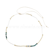 Adjustable Miyuki Seed & Natural African Turquoise & Brass Evil Eye Beaded Necklaces, Teal, 26.46 inch(67.2cm)(NJEW-O127-03)