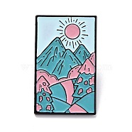 Sun and Mountains Enamel Pin, Rectangle with Scenery Alloy Enamel Brooch for Backpack Clothes, Electrophoresis Black, Dark Cyan, 30.5x19x10.5mm, Pin: 1mm.(JEWB-O005-F01)