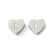 316 Surgical Stainless Steel Beads, Love Heart with Letter Bead, Stainless Steel Color, Letter L, 5.5x6.5x2.5mm, Hole: 1.4mm(STAS-R230-01L-P)