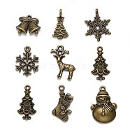 Christmas Mixed Style Tibetan Style Alloy Pendants, Antique Bronze, 19~30x13~22x1.5~4mm, Hole: 2mm, about 40pcs/100g(TIBEP-F040-02AB)