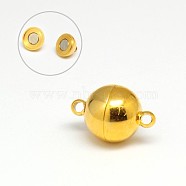 304 Stainless Steel Magnetic Clasps with Loops, Ion Plating (IP), Round, Golden, 21x14mm, Hole: 2mm(STAS-K006-14mm-04B)