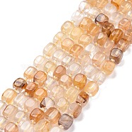 Natural Yellow Hematoid Quartz/Golden Healer Quartz Beads Strands, with Seed Beads, Square, 6~7x6~7x6~7mm, Hole: 1mm, about 45pcs/strand, 15.16 inch(38.5cm)~15.83 inch(40.2cm)(G-K323-10)