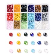 18 Colors Electroplate Glass Beads, Opaque Solid Color, AB Color Plated, Faceted, Rondelle, Mixed Color, 4x3mm, Hole: 0.4mm, 18 colors, 200pcs/color, 3600pcs/box(EGLA-JP0002-03B-4mm)