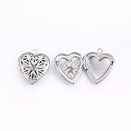 201 Stainless Steel Diffuser Locket Pendants, Pendant Rhinestone Setting, Heart, Stainless Steel Color, Fit For 3.5mm Rhinestone, 22.5x19x5.5mm, Hole: 1.5mm, Inner Size: 14x11mm(STAS-E438-68P)