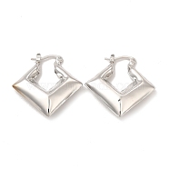 Rack Plating Brass Rhombus Hoop Earrings for Women, Lead Free & Cadmium Free, Platinum, 30.5x30x7.5mm, Pin: 0.7mm(EJEW-G342-01P)