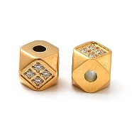 Ion Plating(IP) 304 Stainless Steel Micro Pave Clear Cubic Zirconia Beads, Faceted, Cornerless Cube Beads, Real 14K Gold Plated, 5x5x5mm, Hole: 1.6mm(STAS-G295-20G)