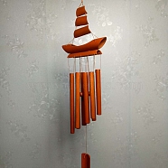 Bamboo Tube Wind Chimes, Sail Boat Pendant Decorations, Chocolate, 730x190x40mm(WICH-PW0001-22)