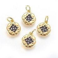 Brass Micro Pave Cubic Zirconia Charms, with Jump Ring, Flat Round, Clear, Gunmetal & Golden, 13x11x2mm, Hole: 3mm(X-ZIRC-G150-04A)