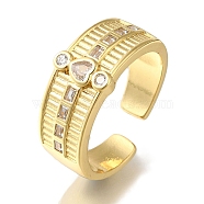 Rack Plating Heart Brass Clear Cubic Zirconia Open Cuff Rings, Wide Band Ring for Women, Cadmium Free & Lead Free, Long-Lasting Plated, Real 18K Gold Plated, 9mm(RJEW-S411-03G)