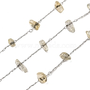 304 Stainless Steel with Natural Yellow Quartz Chip Link Chains, Soldered, with Spool, Stainless Steel Color, 3.5~10x1.5~7x1.5~4.5mm(CHS-G038-09P-02)