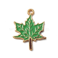 Thanksgiving Day Theme Alloy Enamel Pendants, Golden, Maple Leaf Charm, Lime, 24x18x1.5mm, Hole: 1.8mm(ENAM-M002-03G-14)