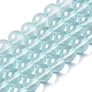 Transparent Spray Painted Glass Bead Strands, Round, Sky Blue, 8mm, Hole: 1.3~1.6mm, about 104pcs/strand, 32.7 inch(X-DGLA-R050-8mm-04)